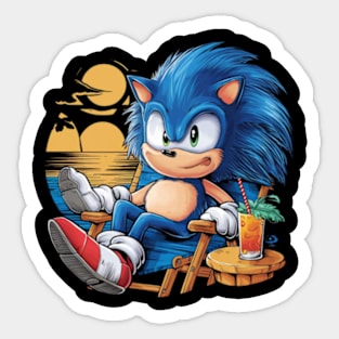 A sonic the hedgehog relaxing in a chair at the beach. (2) Sticker